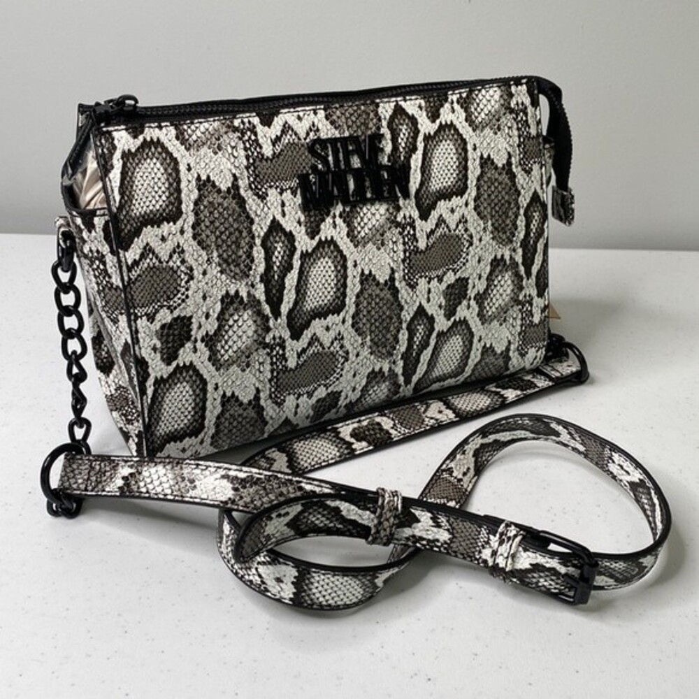 Steve Madden BLEXI Snakeskin Crossbody Bag Purse Vegan Chain Strap Zip Top Small